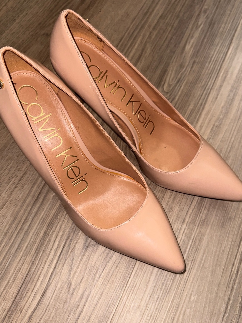 Calvin Klein Blush Pointed-Toe Leather Pumps